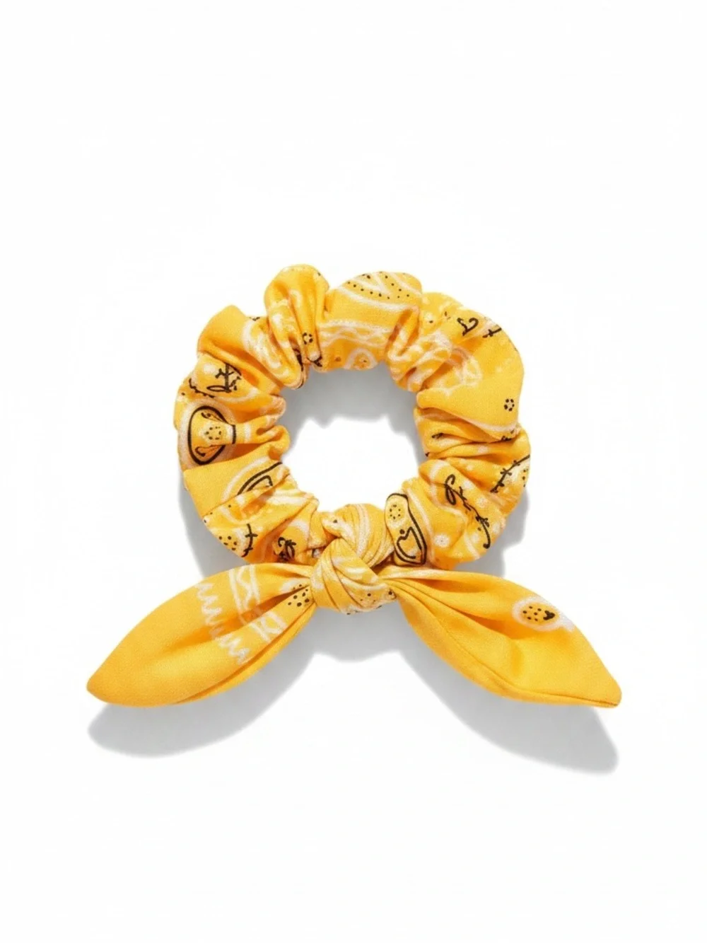 Yellow Paisley Bandana Floral Flower Western Wired Trailing Ribbon Scrunchie